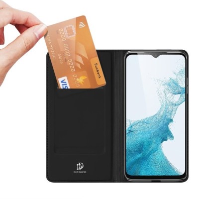 Samsung Galaxy A23 5G (SM-A236B, SM-A235F) „Dux Ducis“ Skin sērijas melns ādas atvērams maciņš | Vacins.lv