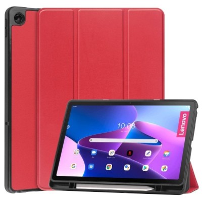 Lenovo Tab M10 Plus 10.6" Gen 3 красный кожаный чехол - книжка с местом для стилуса | Vacins.lv