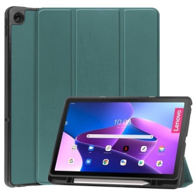 Lenovo Tab M10 Plus 10.6" Gen 3 зеленый кожаный чехол - книжка с местом для стилуса | Vacins.lv