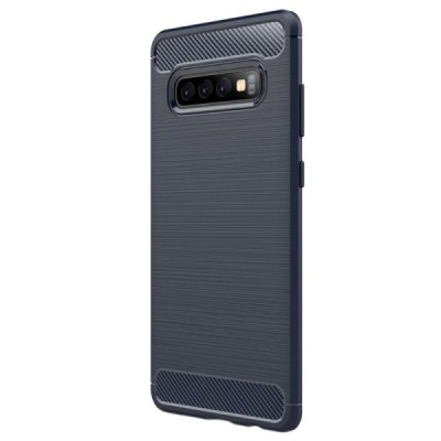 Твердый силиконовый чехол „Carbon“ (TPU) для Samsung Galaxy S10+ (G975) - тёмно-синий | Vacins.lv