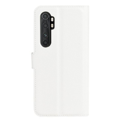 Xiaomi Mi Note 10 Lite atvēramais balts ādas Litchi maciņš (maks) | Vacins.lv