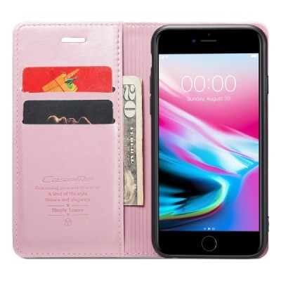 Apple iPhone 7 (iPhone 8) „CaseMe“ Leather открываемый розовый кожаный чехол – книжка | Vacins.lv