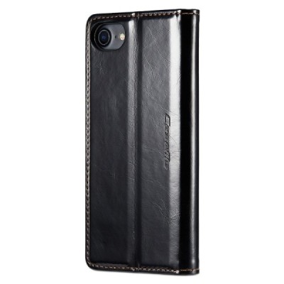 Apple iPhone 7 (iPhone 8) „CaseMe“ Leather solīds atvēramais ādas melns maciņš - maks | Vacins.lv