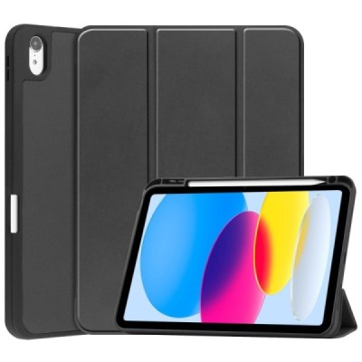 Apple iPad 10.9" 2022 (A2757, A2777) atvēramais melns maciņš - maks ar vietu, kur ielikt stylus | Vacins.lv