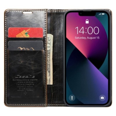 Apple iPhone 13 „CaseMe“ Leather открываемый коричневый кожаный чехол – книжка | Vacins.lv
