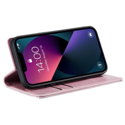 Apple iPhone 13 „CaseMe“ Leather открываемый розовый кожаный чехол – книжка | Vacins.lv