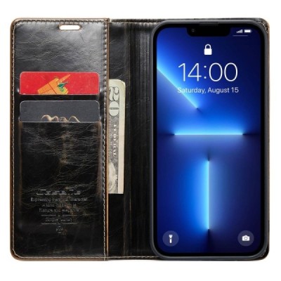 Apple iPhone 13 Pro „CaseMe“ Leather открываемый коричневый кожаный чехол – книжка | Vacins.lv