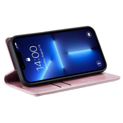 Apple iPhone 13 Pro „CaseMe“ Leather открываемый розовый кожаный чехол – книжка | Vacins.lv