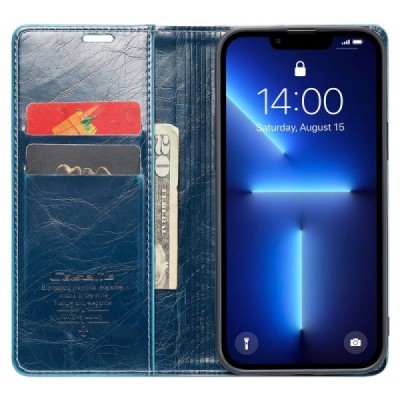 Apple iPhone 13 Pro Max „CaseMe“ Leather открываемый синий кожаный чехол – книжка | Vacins.lv