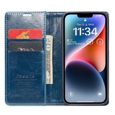 Apple iPhone 14 „CaseMe“ Leather открываемый синий кожаный чехол – книжка | Vacins.lv