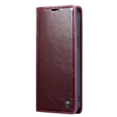 Apple iPhone 14 „CaseMe“ Leather solīds atvēramais ādas bordo maciņš - maks | Vacins.lv