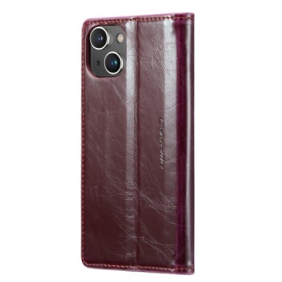 Apple iPhone 14 „CaseMe“ Leather открываемый бордовый кожаный чехол – книжка | Vacins.lv