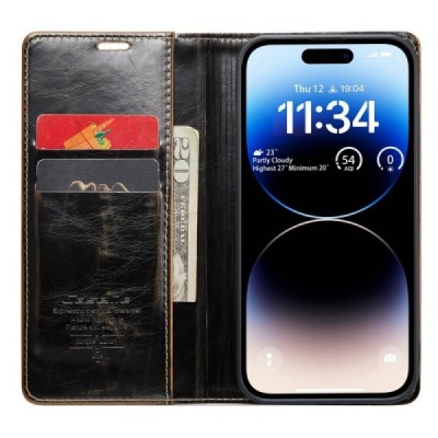 Apple iPhone 14 Pro „CaseMe“ Leather открываемый, коричневого цвета, кожаный чехол – книжка | Priedai.lt