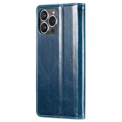 Apple iPhone 14 Pro „CaseMe“ Leather solīds atvēramais ādas zils maciņš - maks | Vacins.lv