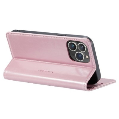 Apple iPhone 14 Pro „CaseMe“ Leather solīds atvēramais ādas rozs maciņš - maks | Vacins.lv