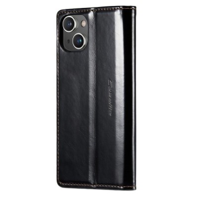 Apple iPhone 14 Plus „CaseMe“ Leather solīds atvēramais ādas melns maciņš - maks | Vacins.lv