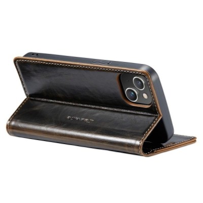Apple iPhone 14 Plus „CaseMe“ Leather solīds atvēramais ādas brūns maciņš - maks | Vacins.lv