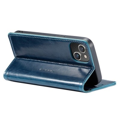 Apple iPhone 14 Plus „CaseMe“ Leather solīds atvēramais ādas zils maciņš - maks | Vacins.lv