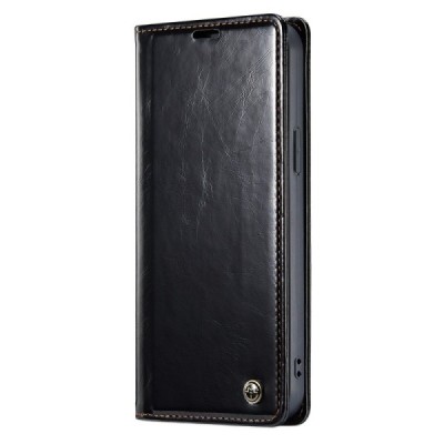 Apple iPhone 14 Pro Max „CaseMe“ Leather solīds atvēramais ādas melns maciņš - maks | Vacins.lv
