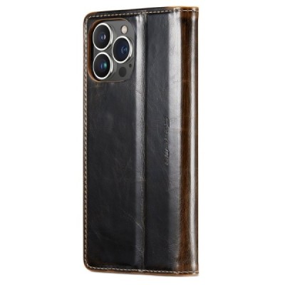 Apple iPhone 14 Pro Max „CaseMe“ Leather solīds atvēramais ādas brūns maciņš - maks | Vacins.lv
