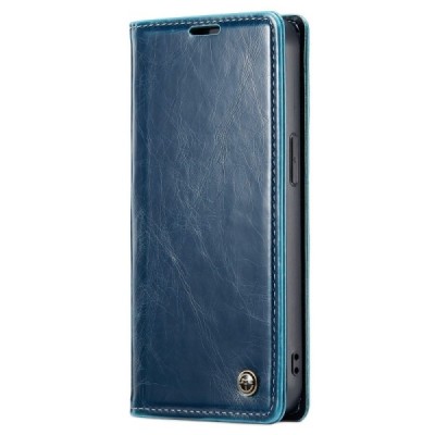 Apple iPhone 14 Pro Max „CaseMe“ Leather solīds atvēramais ādas zils maciņš - maks | Vacins.lv