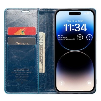Apple iPhone 14 Pro Max „CaseMe“ Leather открываемый,синего цвета, кожаный чехол – книжка | Vacins.lv