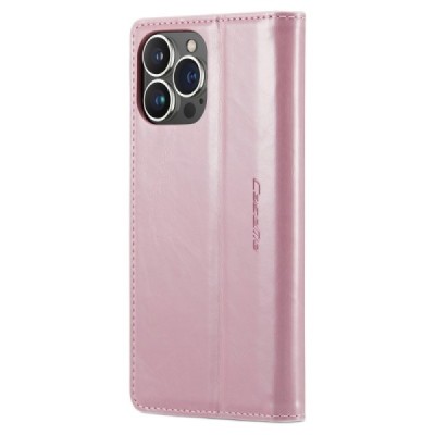 Apple iPhone 14 Pro Max „CaseMe“ Leather solīds atvēramais ādas rozs maciņš - maks | Vacins.lv