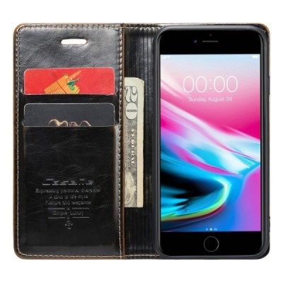 Apple iPhone 7 (iPhone 8) „CaseMe“ Leather solīds atvēramais ādas brūns maciņš - maks | Vacins.lv