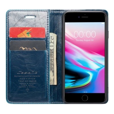 Apple iPhone 7 (iPhone 8) „CaseMe“ Leather открываемый синий кожаный чехол - книжка | Vacins.lv