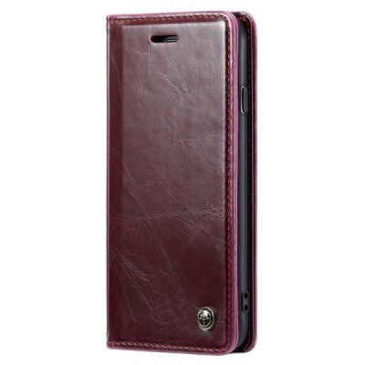 Apple iPhone 7 (iPhone 8) „CaseMe“ Leather solīds atvēramais ādas bordo maciņš - maks | Vacins.lv