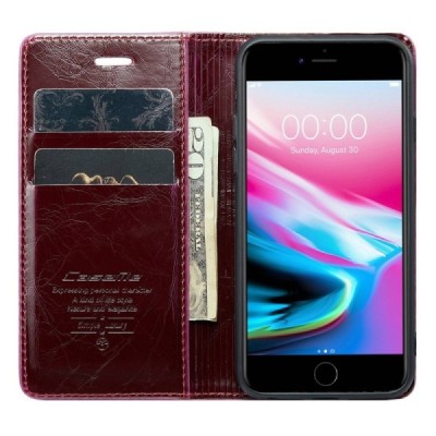 Apple iPhone 7 (iPhone 8) „CaseMe“ Leather открываемый бордовый кожаный чехол - книжка | Vacins.lv