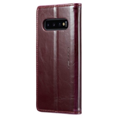 Samsung Galaxy S10 (G973) „CaseMe“ Leather открываемый бордовый кожаный чехол - книжка | Vacins.lv
