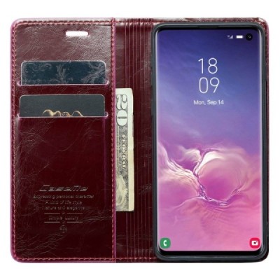Samsung Galaxy S10 (G973) „CaseMe“ Leather открываемый бордовый кожаный чехол - книжка | Vacins.lv