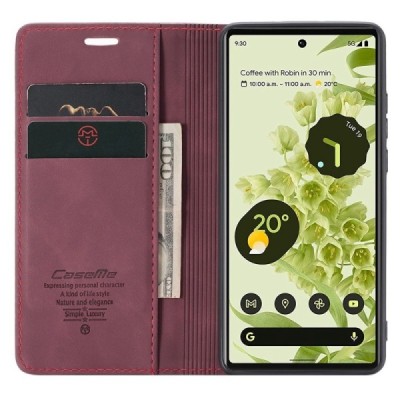 Google Pixel 6 CaseMe Retro открываемый бордовый кожаный чехол - книжка | Vacins.lv