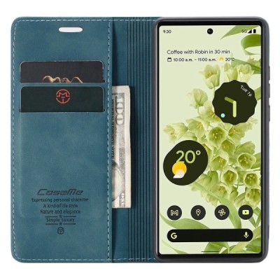 Google Pixel 6 CaseMe Retro открываемый зелёный кожаный чехол - книжка | Vacins.lv