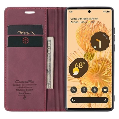 Google Pixel 6 Pro CaseMe Retro открываемый бордовый кожаный чехол - книжка | Vacins.lv