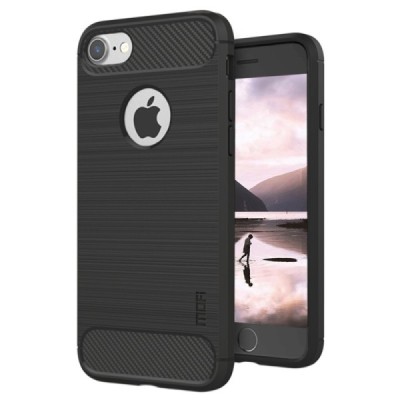 Apple iPhone 7 (iPhone 8) „Mofi“ Carbon cieta silikona (TPU) melns apvalks | vacins.lv