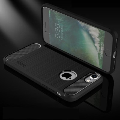 Apple iPhone 7 (iPhone 8) „Mofi“ Carbon cieta silikona (TPU) melns apvalks | vacins.lv