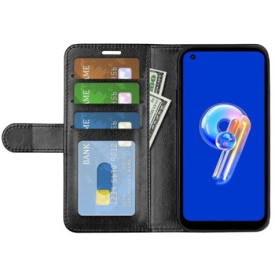 Asus Zenfone 9 (AI2202) открываемый чёрный кожаный чехол - книжка | Vacins.lv