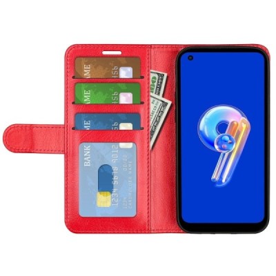 Asus Zenfone 9 (AI2202) открываемый красный кожаный чехол - книжка | Vacins.lv