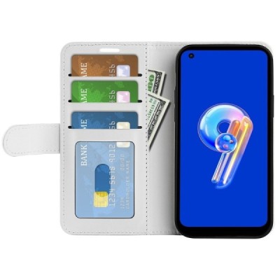 Asus Zenfone 9 (AI2202) atvēramais ādas balts maciņš (maks) | Vacins.lv