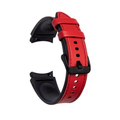Leather viedā pulksteņa (Samsung Galaxy Watch 4 / 4 Classic) ādas siksniņa - sarkans | Vacins.lv