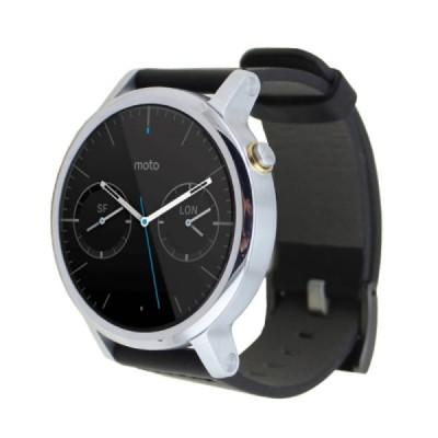 Deluxe viedā pulksteņa Motorola Moto 360 (46mm) ādas siksniņa - melns | Vacins.lv