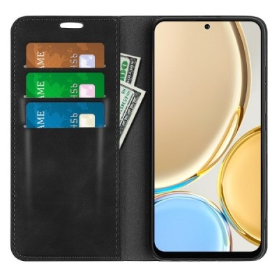 Huawei Honor Magic4 Pro „Split“ чёрный кожаный чехол-книжка | Vacins.lv