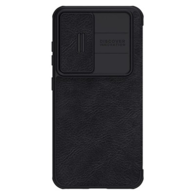 Samsung Galaxy S23 (SM-S911) greznais Nillkin Qin Pro sērijas ādas atvērams melns maciņš, maks | Vacins.lv