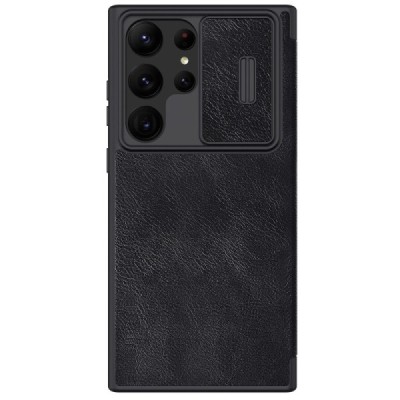 Samsung Galaxy S23 Ultra (SM-S918) роскошный серии Nillkin Qin Pro кожаный чехол-книжка - чёрный | Vacins.lv