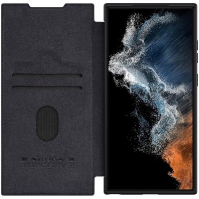Samsung Galaxy S23 Ultra (SM-S918) роскошный серии Nillkin Qin Pro кожаный чехол-книжка - чёрный | Vacins.lv
