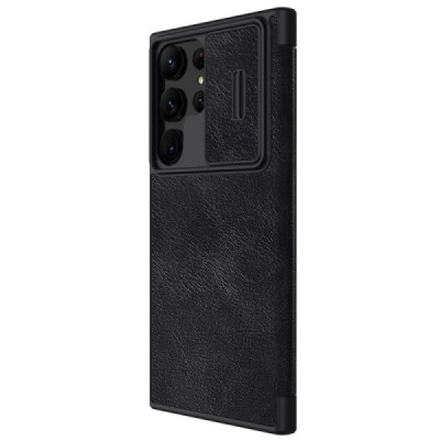 Samsung Galaxy S23 Ultra (SM-S918) роскошный серии Nillkin Qin Pro кожаный чехол-книжка - чёрный | Vacins.lv