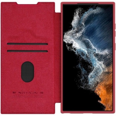 Samsung Galaxy S23 Ultra (SM-S918) роскошный серии Nillkin Qin Pro кожаный чехол-книжка - красный | Vacins.lv