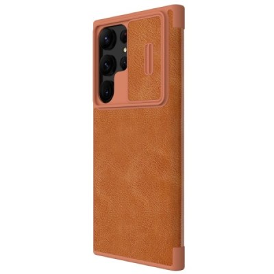 Samsung Galaxy S23 (SM-S911) greznais Nillkin Qin Pro sērijas ādas atvērams brūns maciņš, maks | Vacins.lv